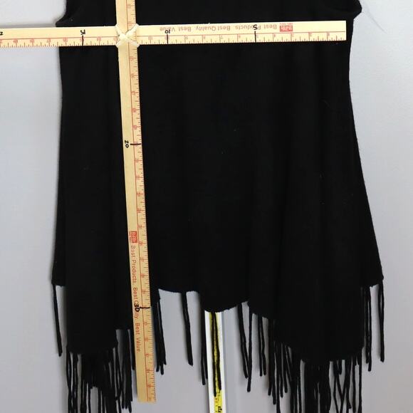Origami by Vivien Black Faux Fur Trim Fringe Vest One Size - Picture 3 of 4